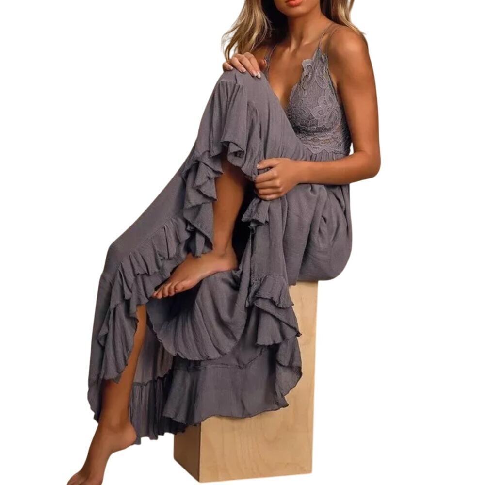 Free People Slate Blue Purple Adella Maxi Dress S